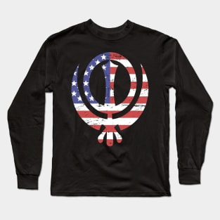 American Flag Sikh Khanda Long Sleeve T-Shirt